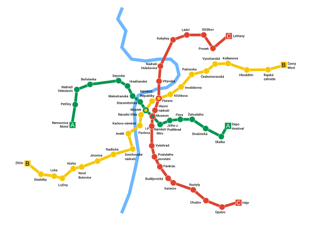 Prague metro plan of lines 2017